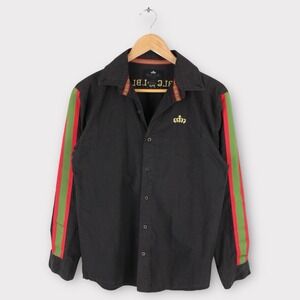 Blac Label Button Up Shirt Black Red Green Stripe Long Sleeve Youth Boys XL